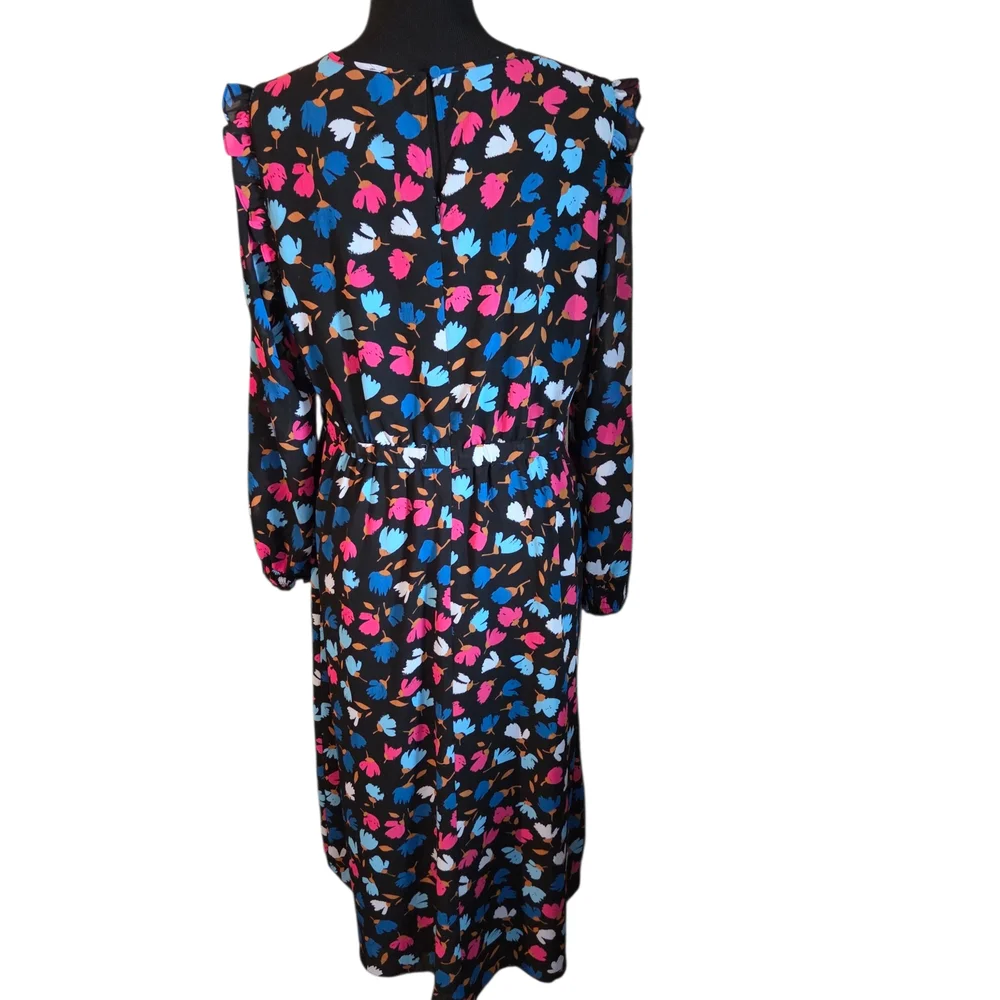 J. Crew Blue Floral A-Line Dress with Ruffle Sleeves Size 12 - Picture 5 of 9